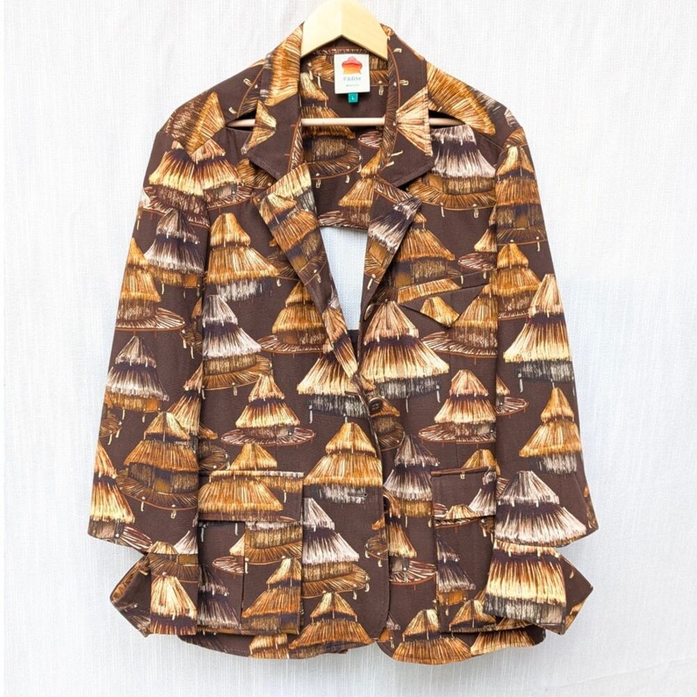 Farm Rio Shuhu Brown Cutout Single-breasted Long Sleeve Blazer Jacket, size L - Picture 2 of 13